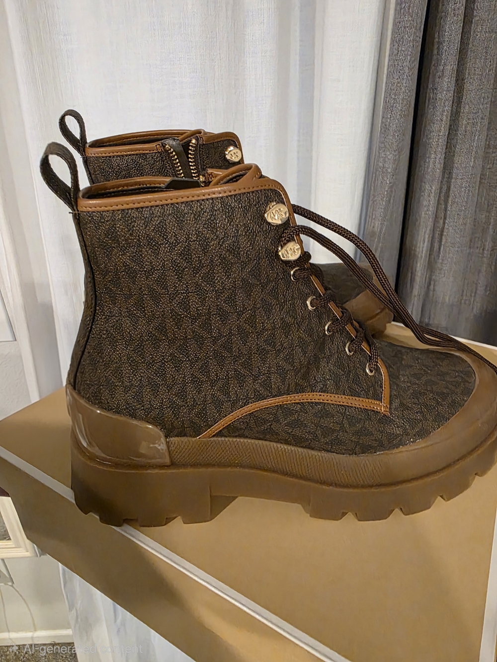 Michael Kors Womens Payton Bootie Brown Logo Lace-Up Platform Boots